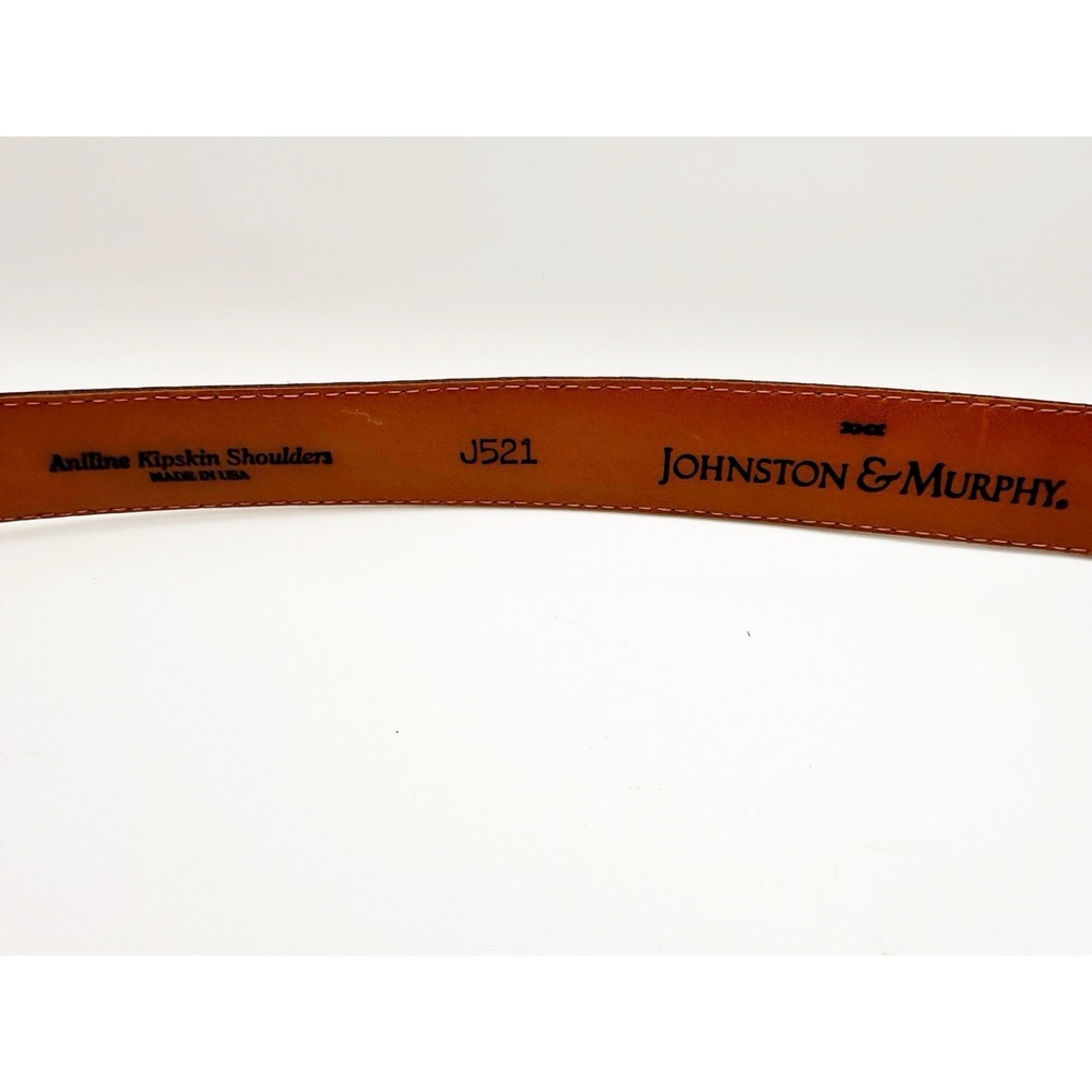 Johnston & Murphy Brown Aniline Kipskin Shoulders Leather Belt Size 38 Made USA - Picture 4 of 7